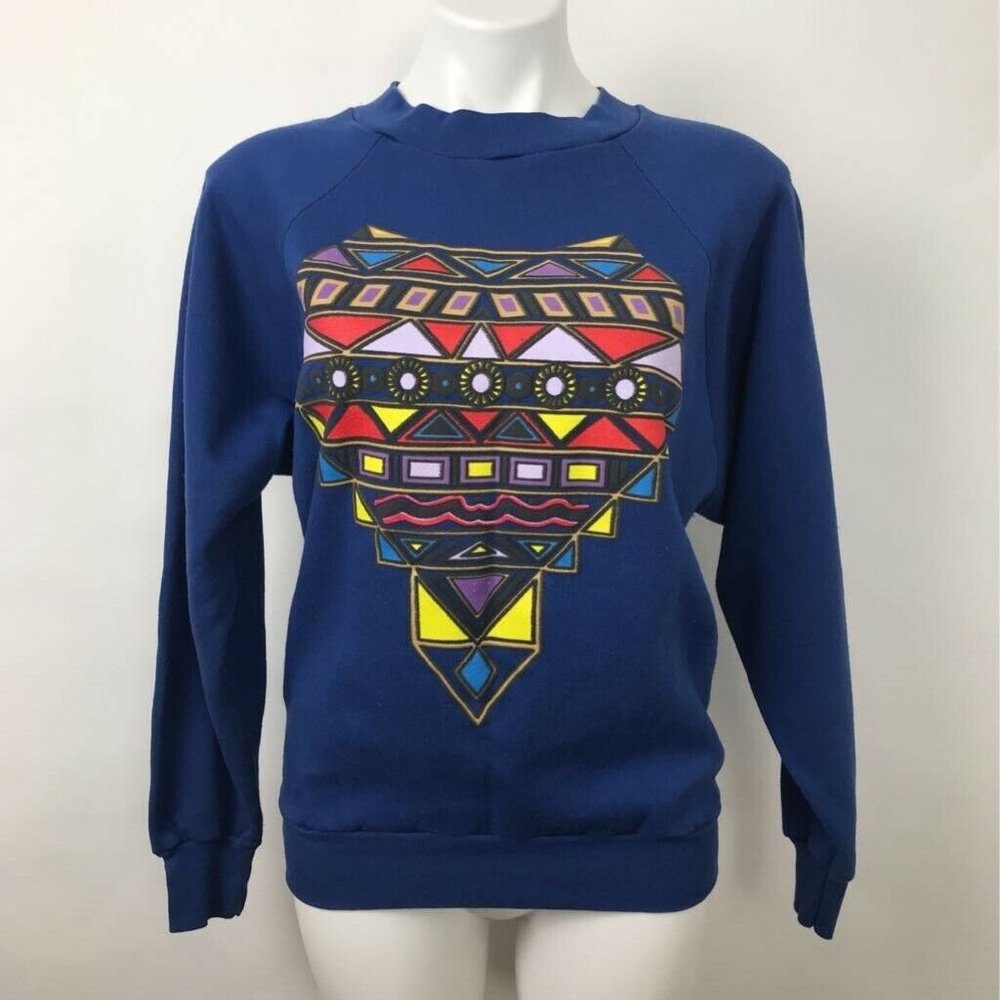 Vintage Wrights Sweatshirt Blue Abstract Print M